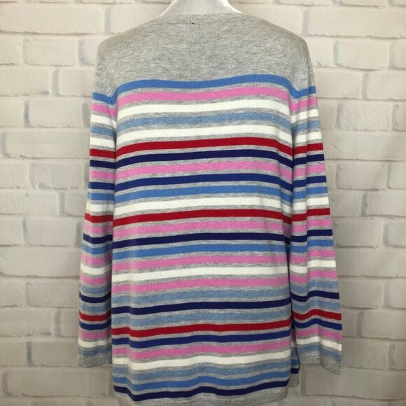 Talbots Gray Striped Sweater Petite Size PL Button Sides - Picture 3 of 8